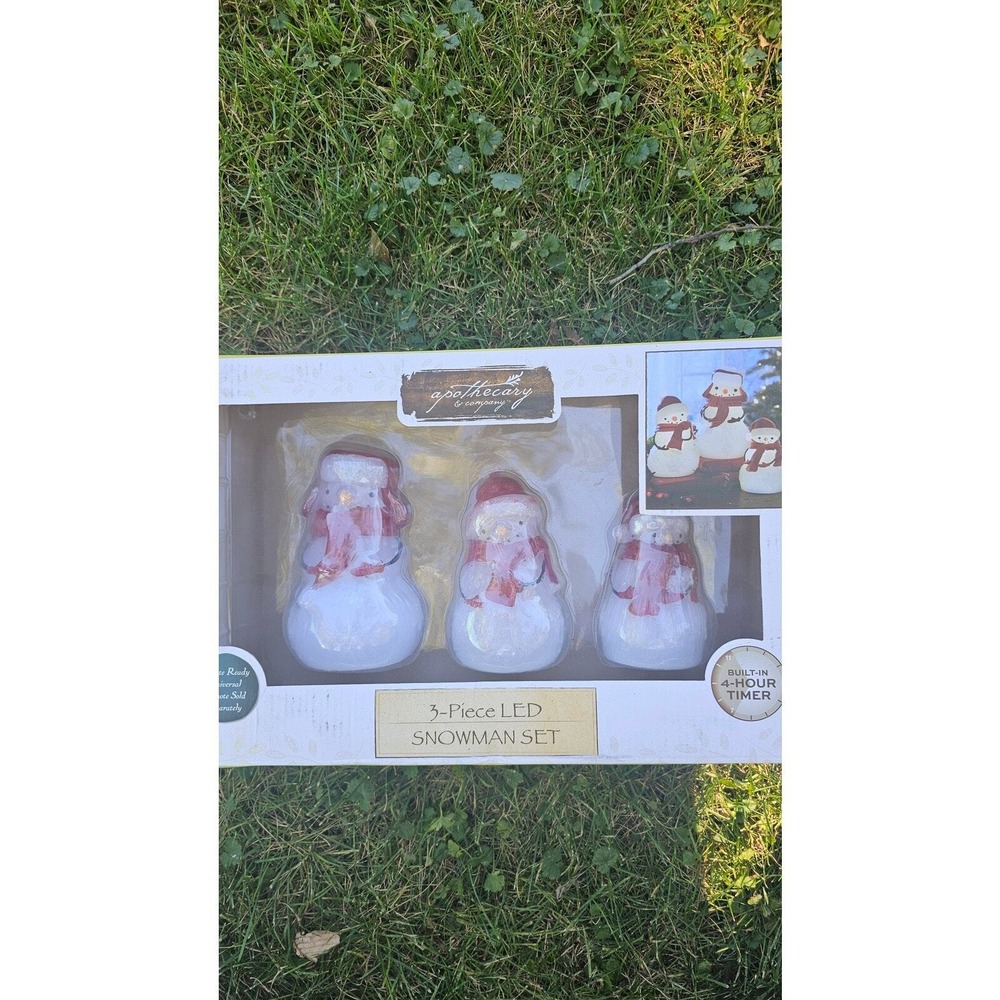 Apothecary & Company 3 Piece LED Snowman Set New in‎ box